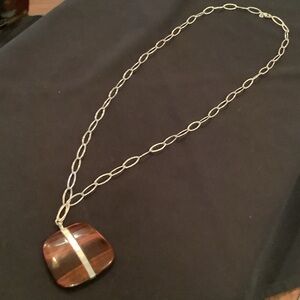 Silpada Gold-Tone Chain Necklace with Brown Striped Pendant